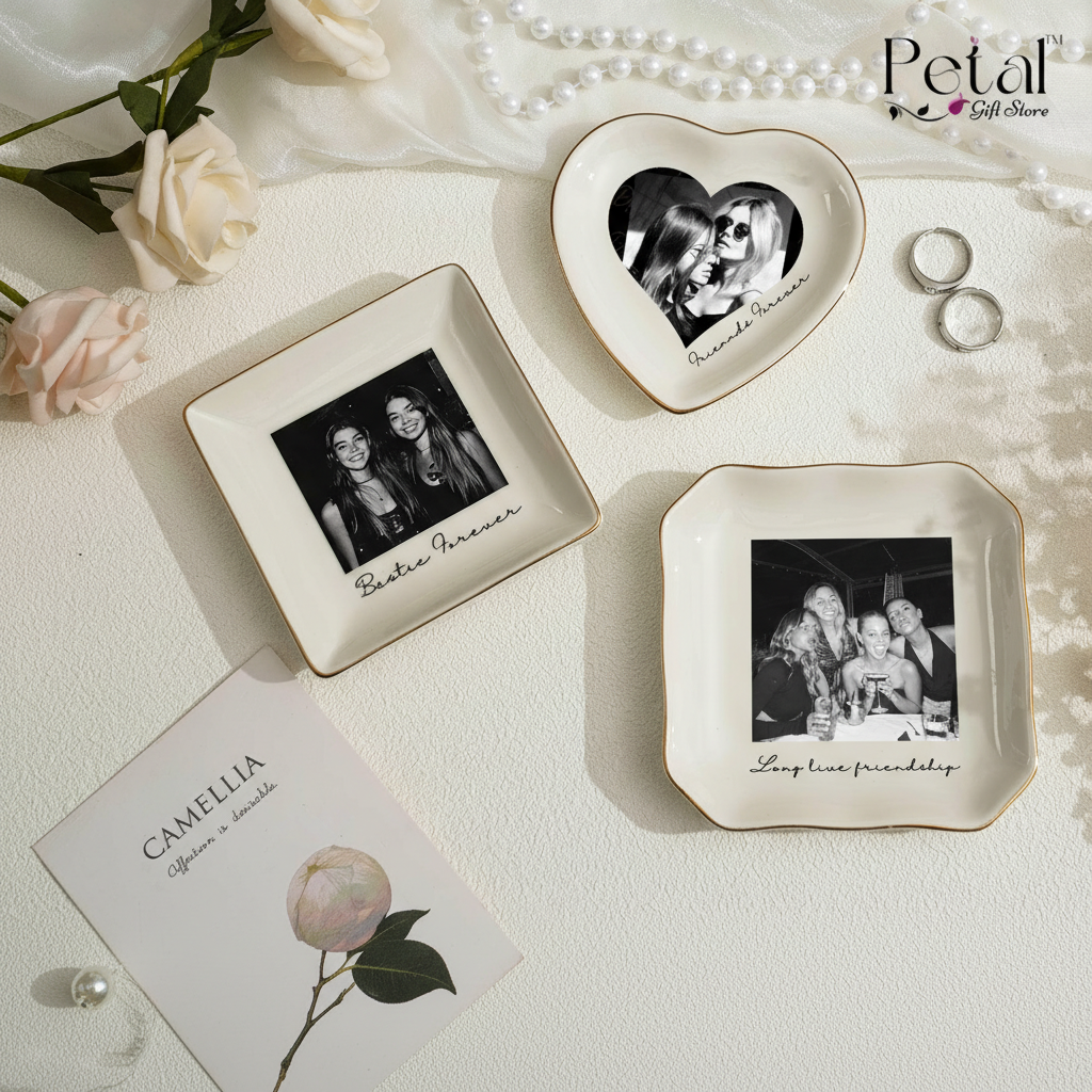 Personalised Photo Trinket Dish: Custom Jewelry Ring Dish, Wedding Gift, Bridesmaid Proposal, Trinket Tray for Best Friend, Bestie