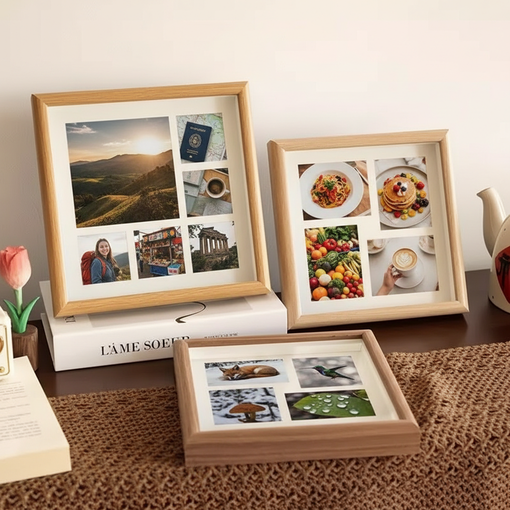 Personalized Family Nine-Square Photo Frame – Custom Wooden Grid Picture Frame for Couples & Home Decor