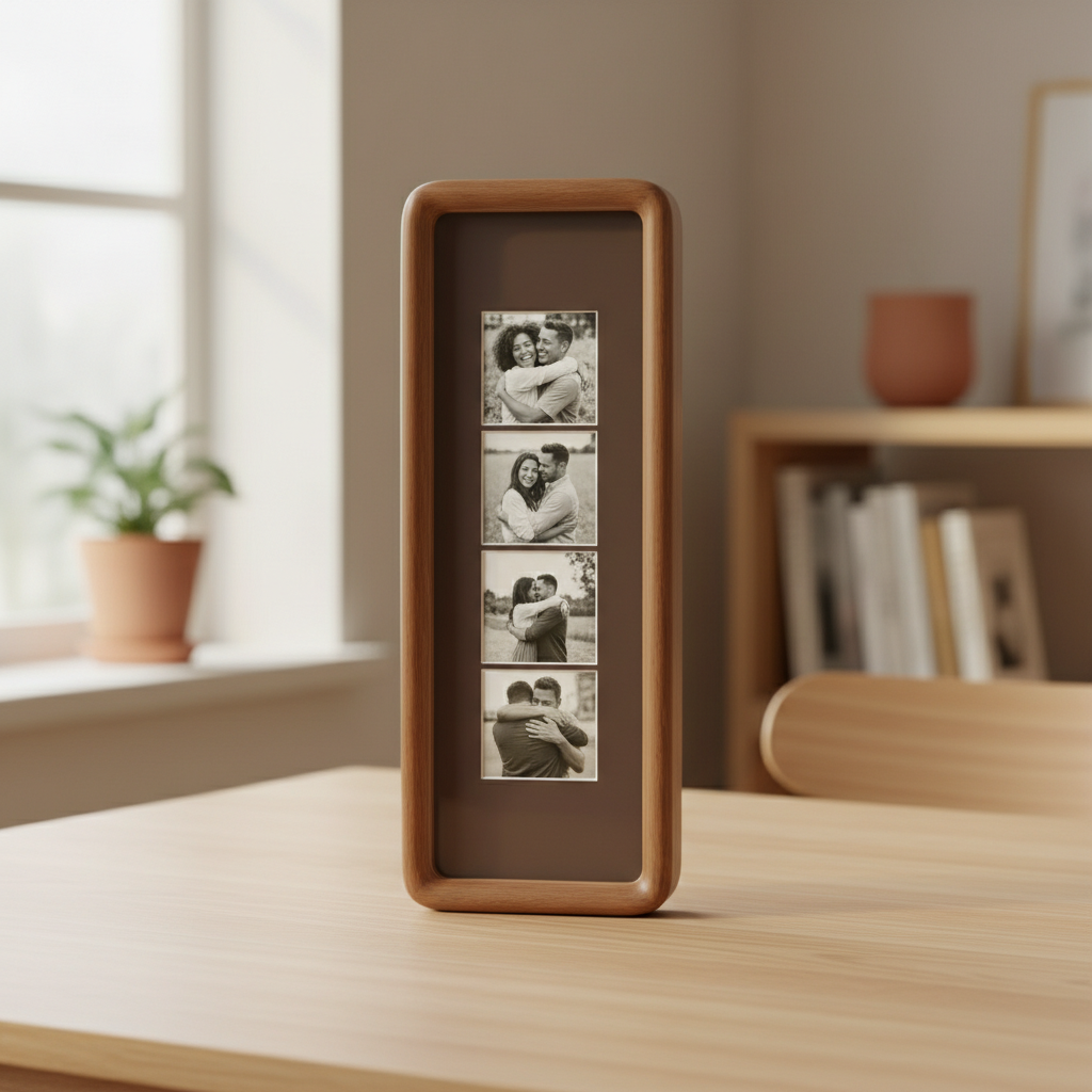 Elongated Photobooth Frame for Photo Strip Prints, Solid Wood Picture Frame with Colored Mount, Wall Hanging