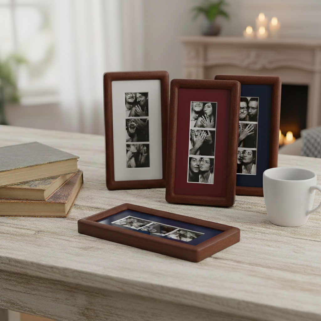 Handmade Walnut Photo Booth Frame, Photo Strip Frame with Color Mount, Retro Photobooth Picture Frame, Desk or Wall Display Gift
