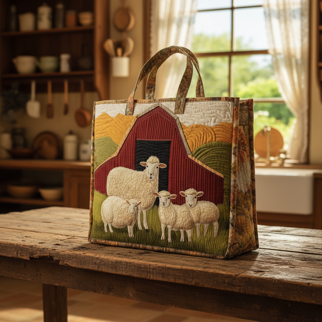 Sheep Patchwork Tote Bag, 3D All Over Printed Quilted Shoulder Bag, Cute Sheep Bag, Gift for Sheep Lovers