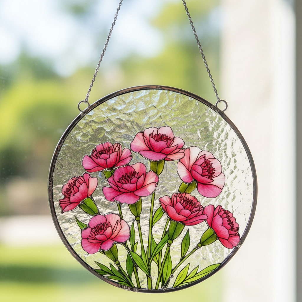Custom Birth Flower Stained Glass Suncatcher, Birth Month Flower Stained Glass Suncatcher,birth Flower Memorial Gift,mother Day Gift for Mom