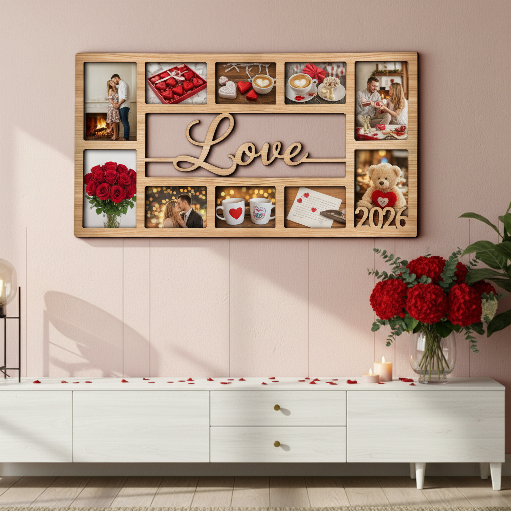 Custom LOVE Photo Frame – Personalized Wooden Collage Picture Display for Tabletop or Wall, Ideal Gift for Any Special Moment
