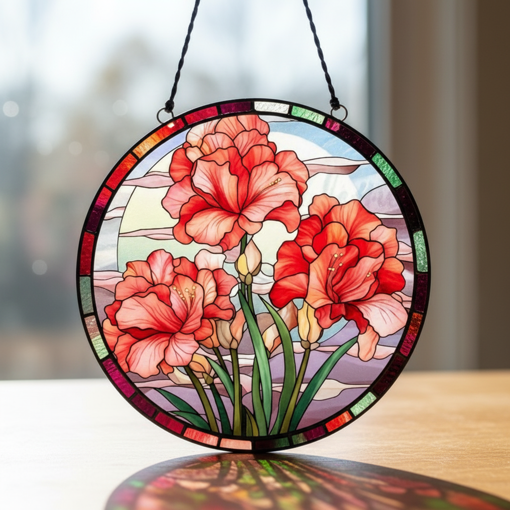 Personalized Birth Flower Stained Glass Suncatcher, Marigold Flowers Stained Glass, Christmas Gift for Mom, Birth Month Flower Suncatcher