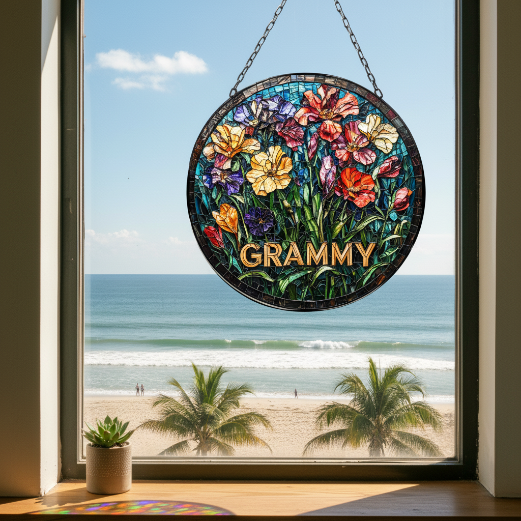 GRAMMY Floral Suncatcher Window Decor Artful Gift for Grandmother Grandma Mothers Day Christmas Birt