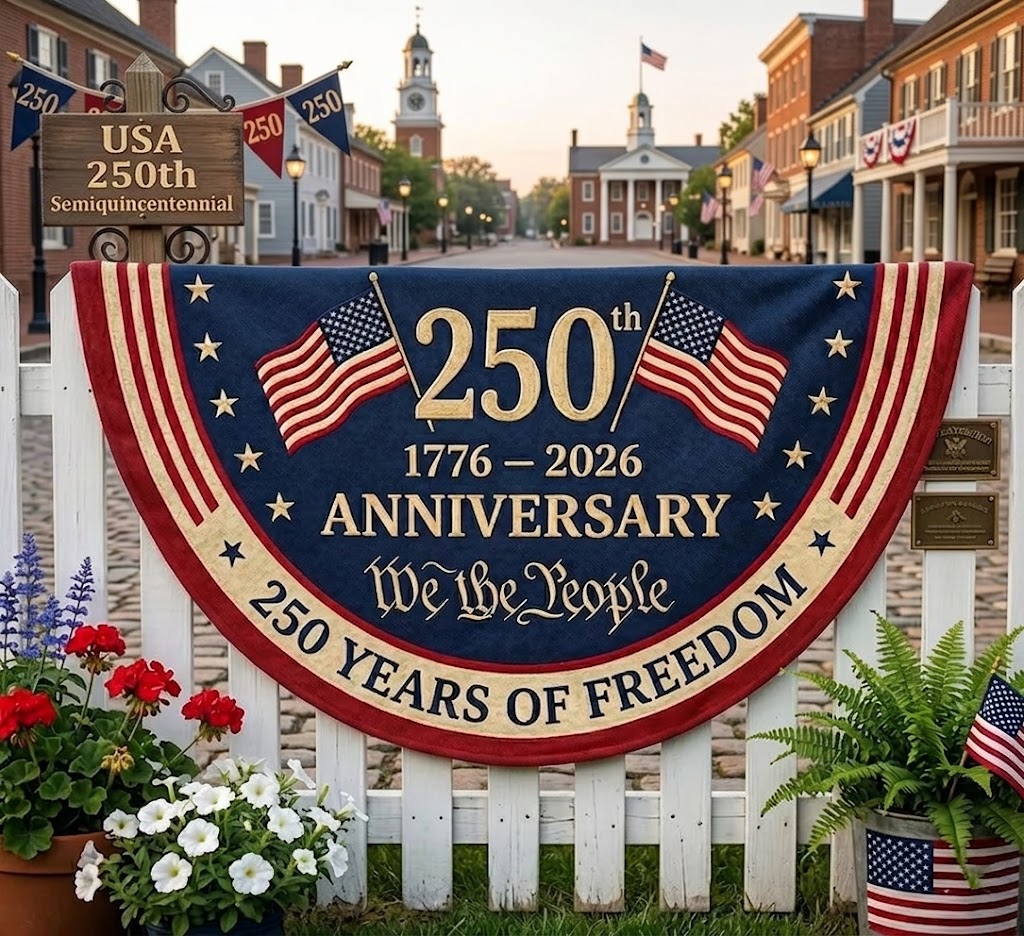 250th Anniversary America Bunting Flag, Patriotic Porch Decor, Semicircle Bunting Flag, Fourth of July Outdoor Decor, USA 1776 2026. BPETAL04