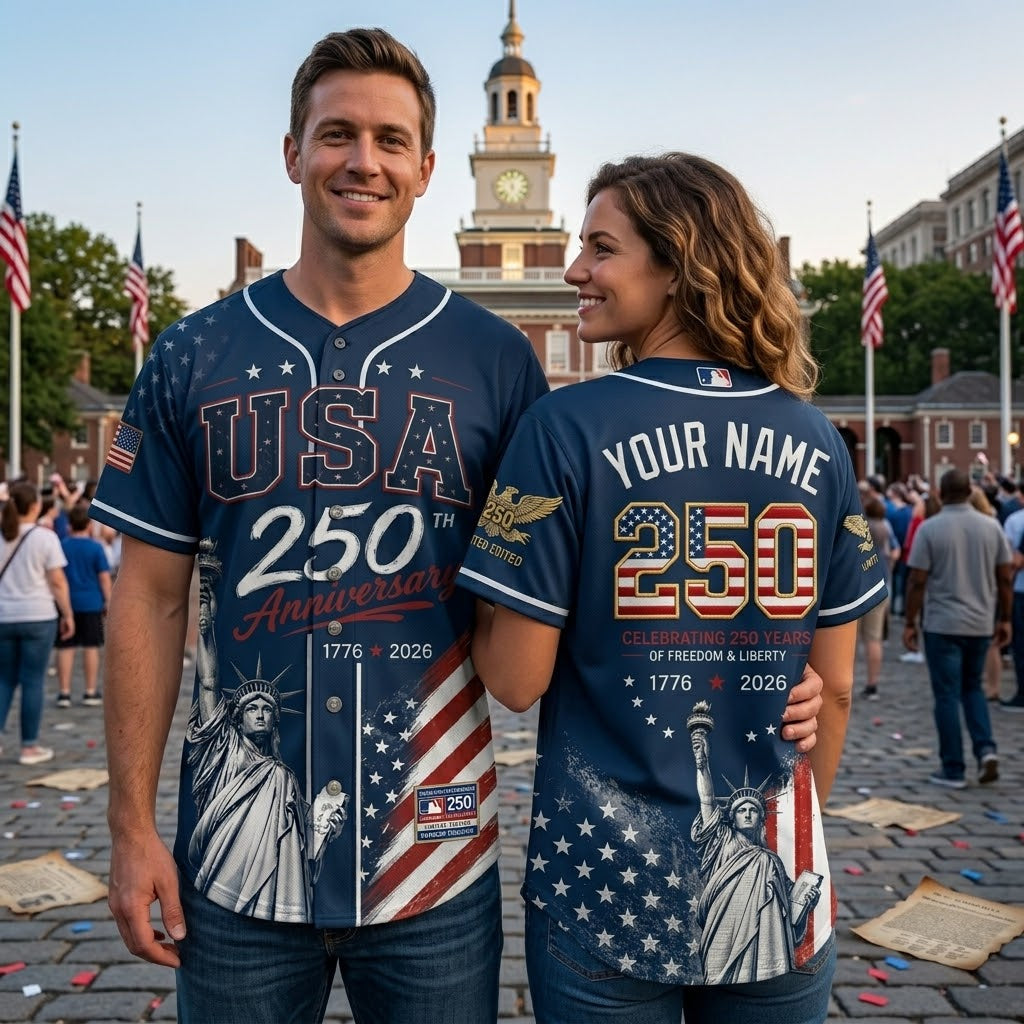 USA 250th Anniversary Baseball Jersey, Patriotic Liberty Print Jersey, 1776–2026 Independence Day Shirt, 4th of July Gift. BJPETAL10