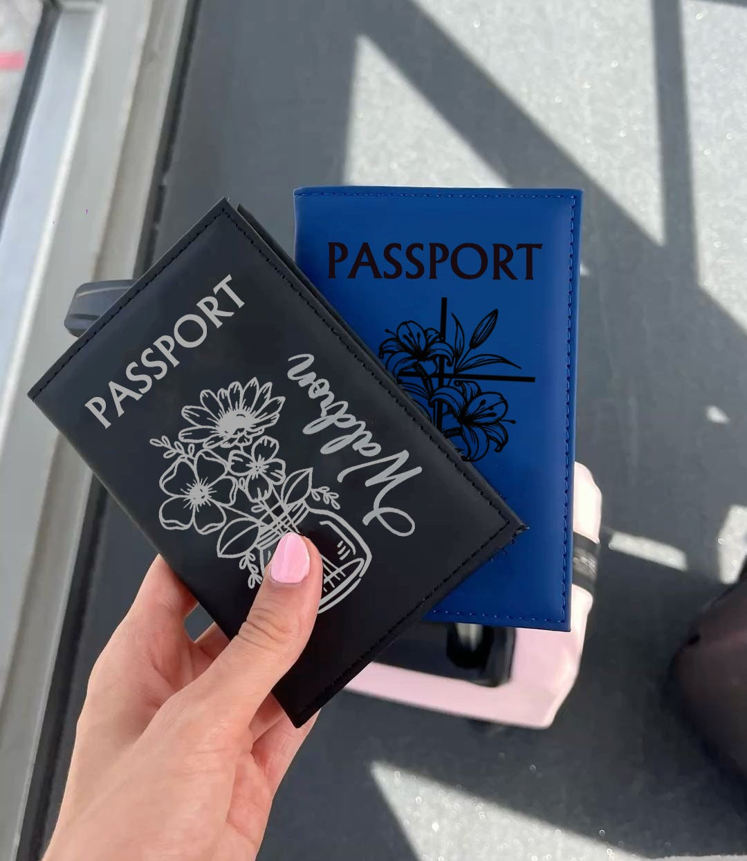 Personalized Flower with Name Passport Cover, Custom Birth Flower Leather Passport Holder, Travel Wallet Gift for Women