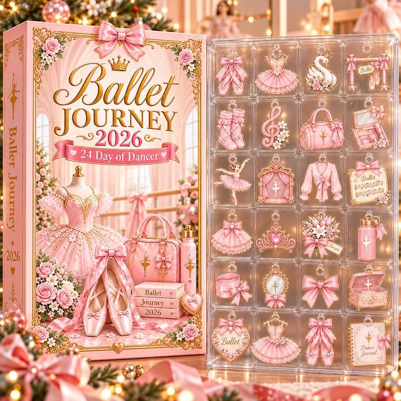 Ballet Advent Calendar 2026, 24 Days Blind Box with 2D Flat Acrylic Ornament Charms, Moonlit Swan Lake Ballet Christmas Countdown Gift