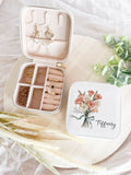 Personalized Birth Flower Jewelry Box, Custom Name Travel Jewelry Case, Floral Monthly Bloom Organizer, Gift for Women, Bridesmaid Gift