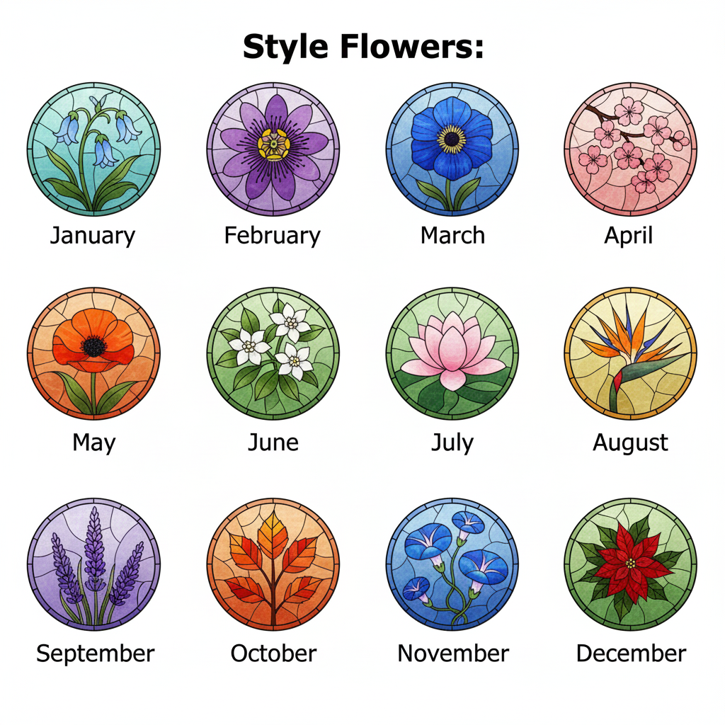 Custom Birth Flower Month Stained Glass Suncatcher, Personalized Mother’s Garden Gift, Floral Window Hanging Ornament