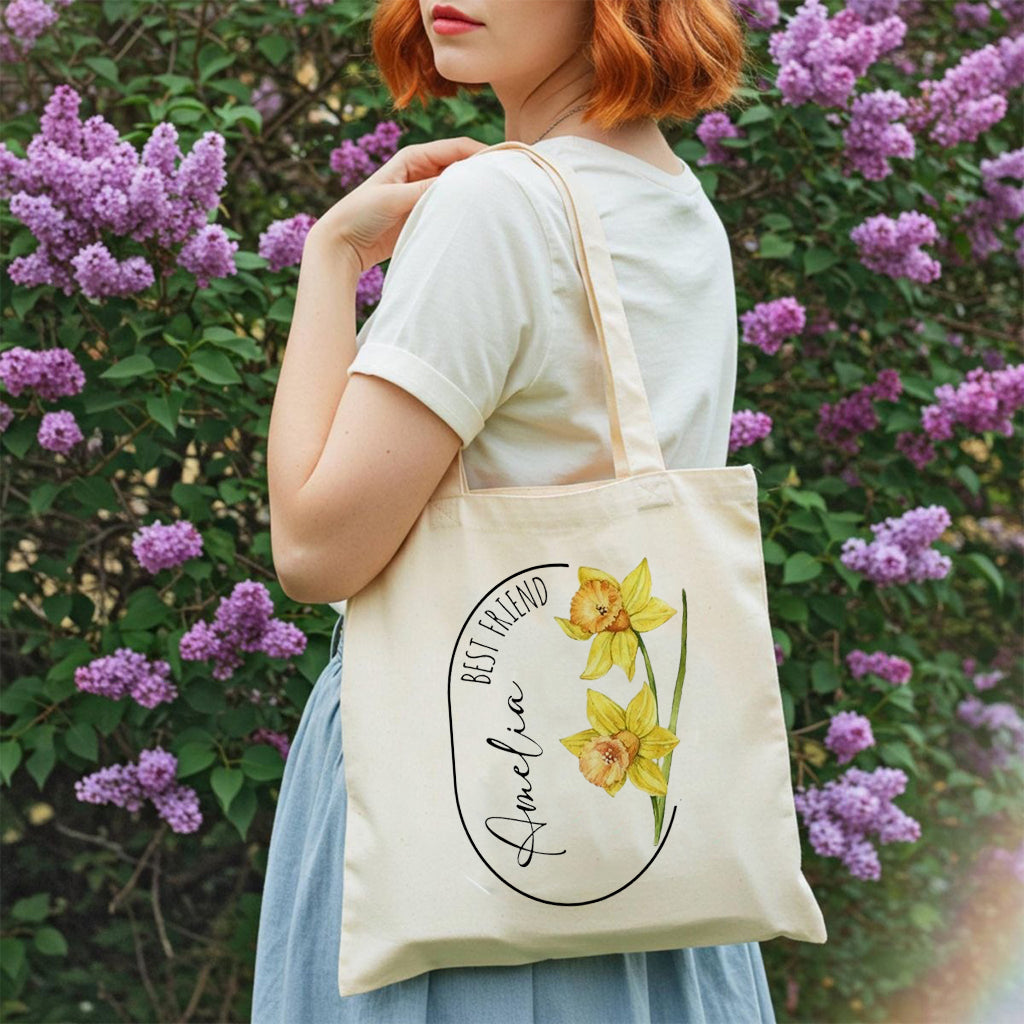 Personalized Monthly Bloom Tote Bag, Custom Birth Flower Canvas Bag, Custom Name Floral Shopper, Birthday Gift, Bridesmaid Gift, Best Friend Gift