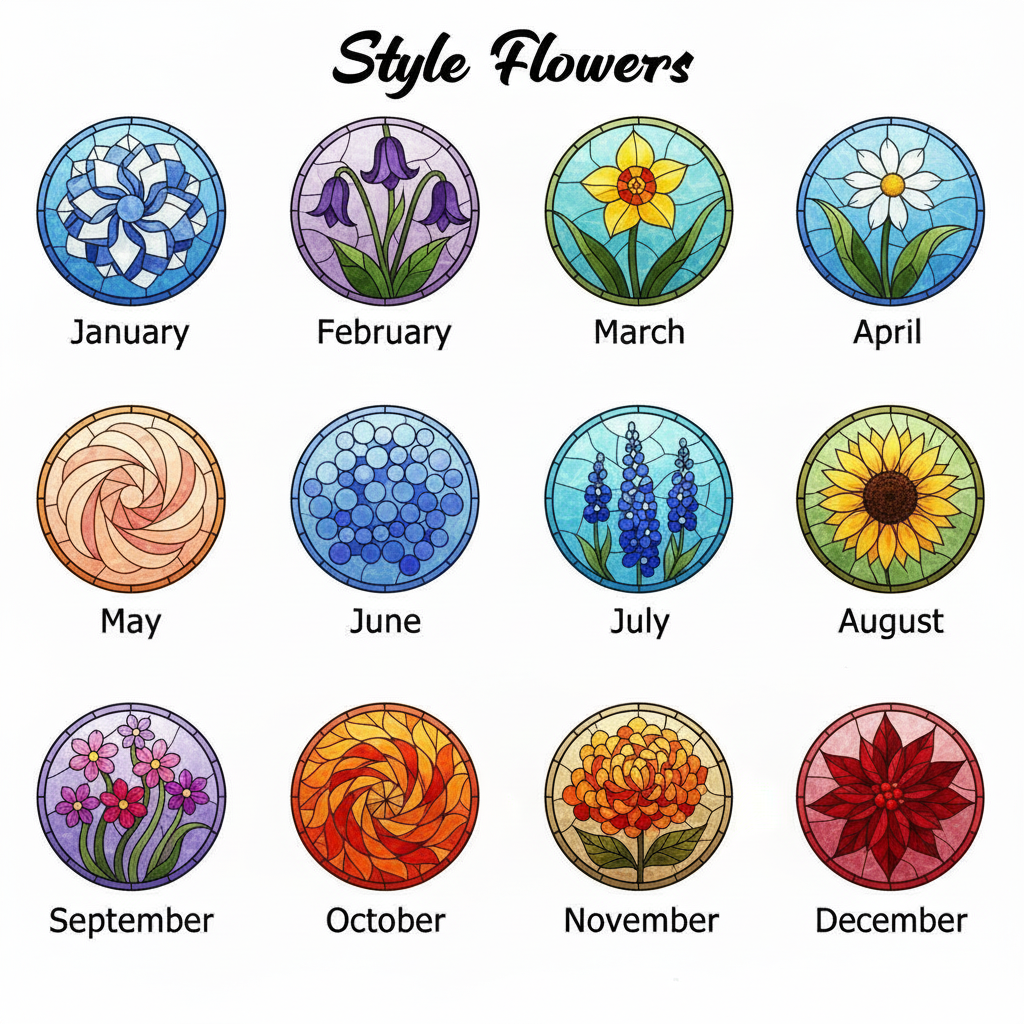 Personalized Birth Month Flower Stained Glass Style Suncatcher, Mom Garden Gift, Decorative Window Hanging Floral Ornament