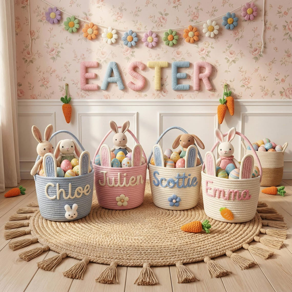 Personalized Easter Basket with Name • Egg Hunt • Handmade Bunny Basket • Personalized Easter Basket • Egg Hunt • Handmade Bunny Basket