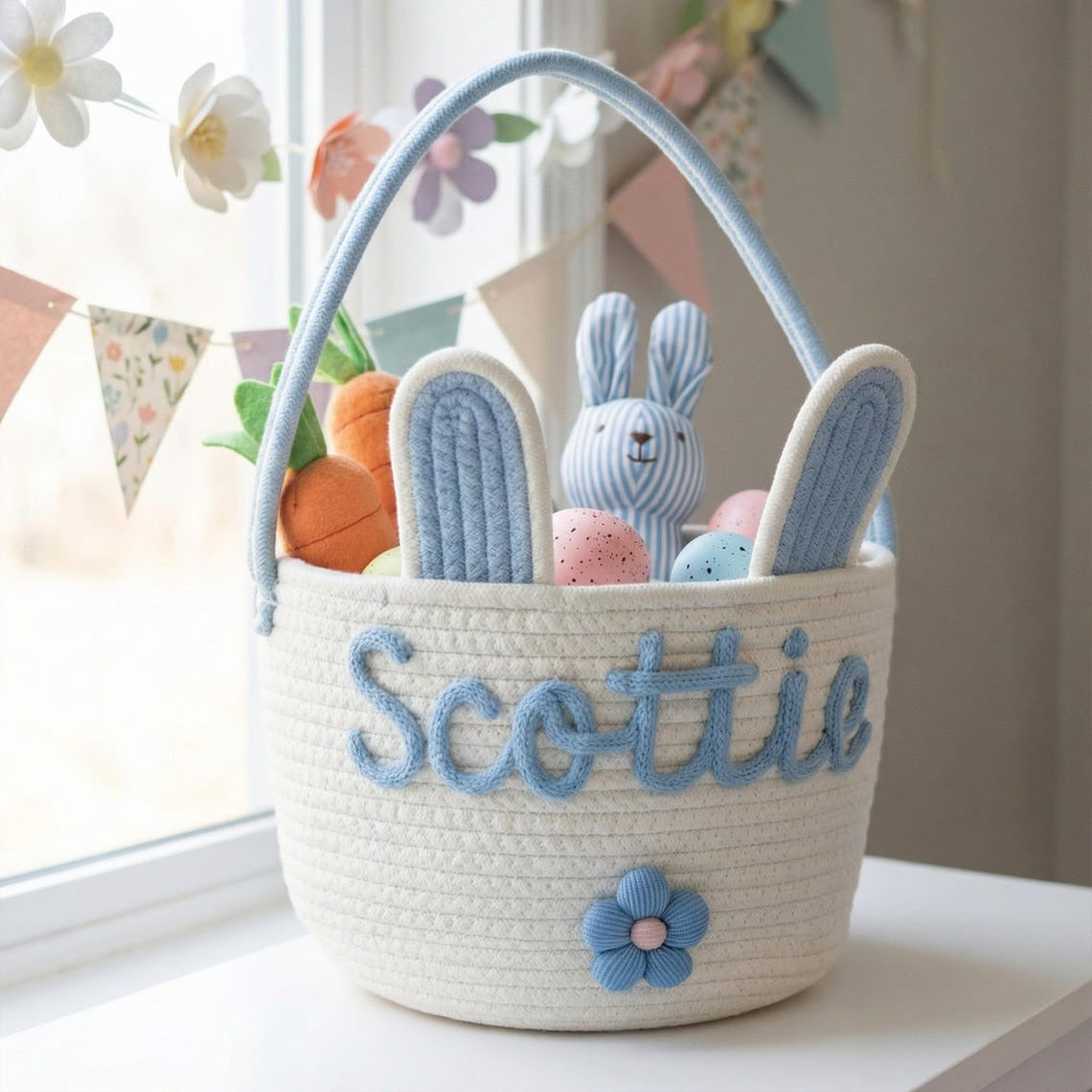 Personalized Easter Basket with Name • Egg Hunt • Handmade Bunny Basket • Personalized Easter Basket • Egg Hunt • Handmade Bunny Basket