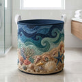 Ocean Vibe Quilted Laundry Basket: Coastal Fabric Hamper, Nautical Theme Home Decor	LBPETAL181