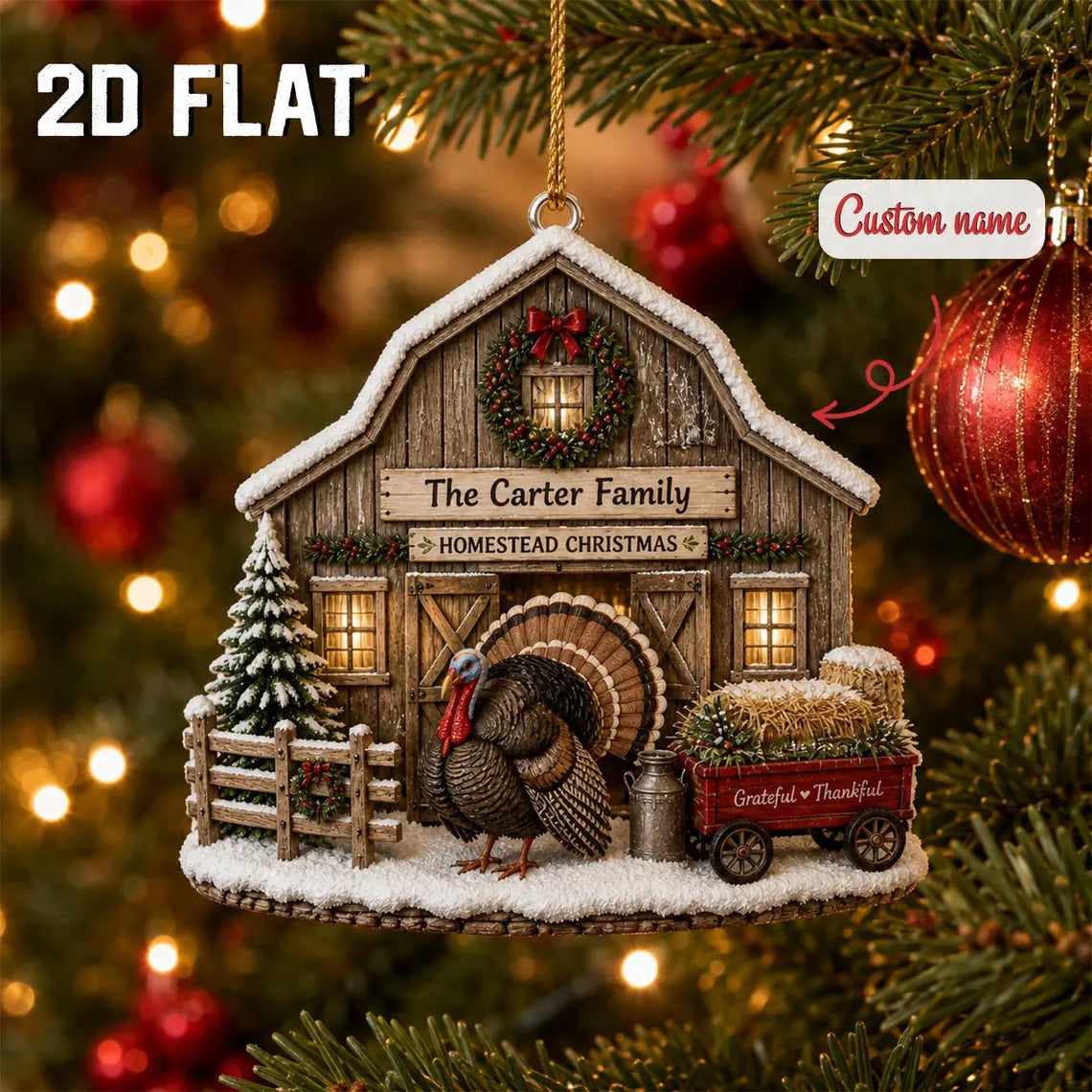 Personalized Turkey Farm Ornament, Custom Family Name Christmas Ornament, Homestead Holiday Decor, Wooden Farmer and Poultry Lover Gift	COPETAL38