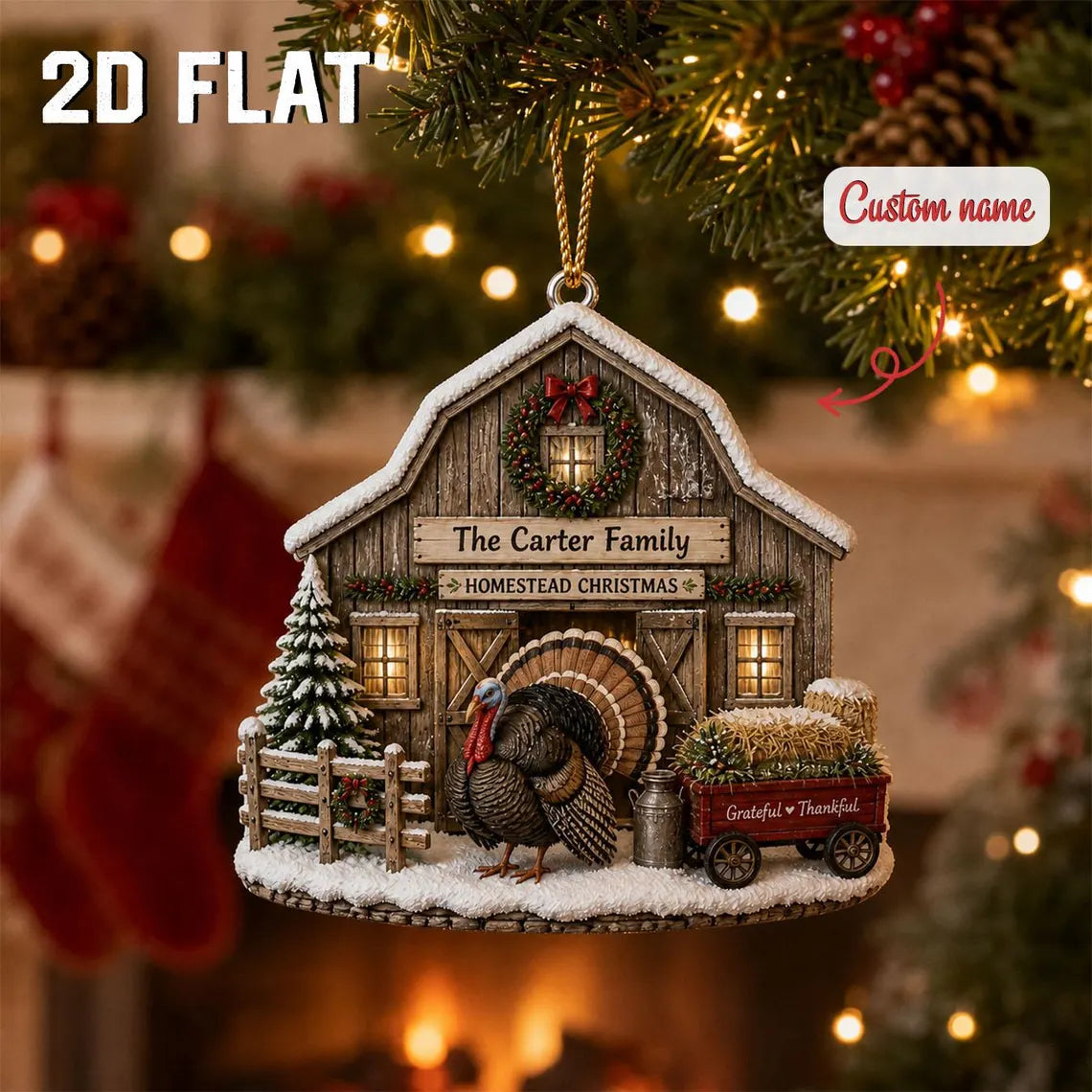 Personalized Turkey Farm Ornament, Custom Family Name Christmas Ornament, Homestead Holiday Decor, Wooden Farmer and Poultry Lover Gift	COPETAL38