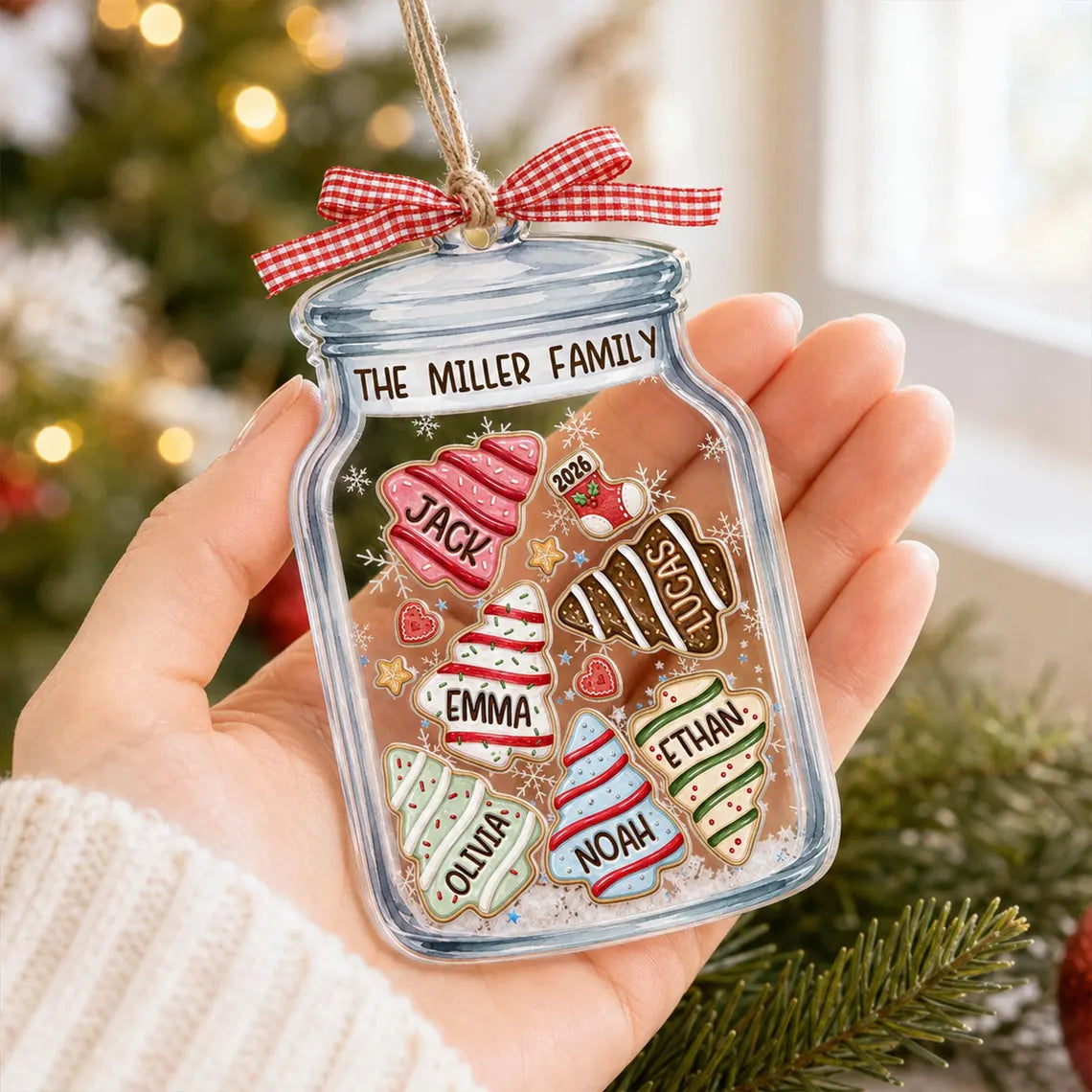Personalized Family Cookie Jar Christmas Tree Ornament, Custom Family Members Name Shaker Ornament, 2026 Family Keepsake, Large Family Gifts COPETAL64