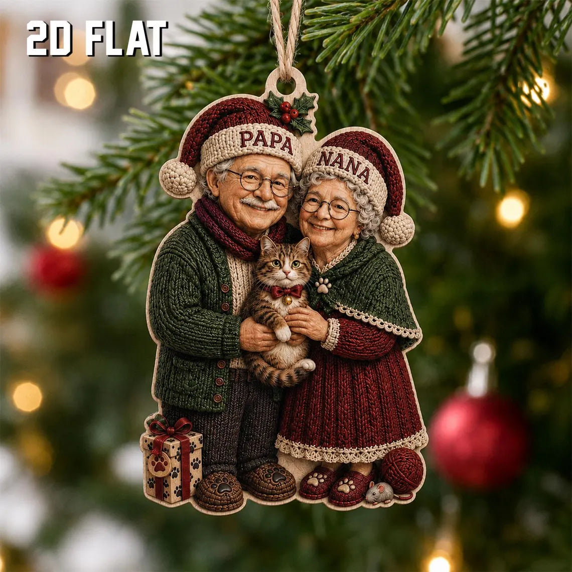 Personalized Grandparents Cat Ornament, Custom Papa Nana Christmas Gift, Cat Lover Wooden Ornament, Gift for Grandma and Grandpa	COPETAL39