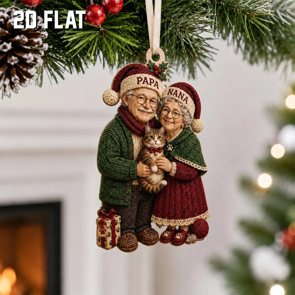 Personalized Grandparents Cat Ornament, Custom Papa Nana Christmas Gift, Cat Lover Wooden Ornament, Gift for Grandma and Grandpa	COPETAL39