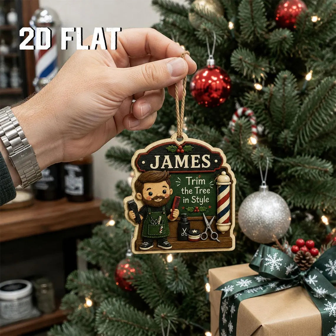 Personalized Barber Christmas Ornament, Custom Name Barber Gift, Wooden Barbershop Holiday Decor, Hairstylist Keepsake for Him	COPETAL41