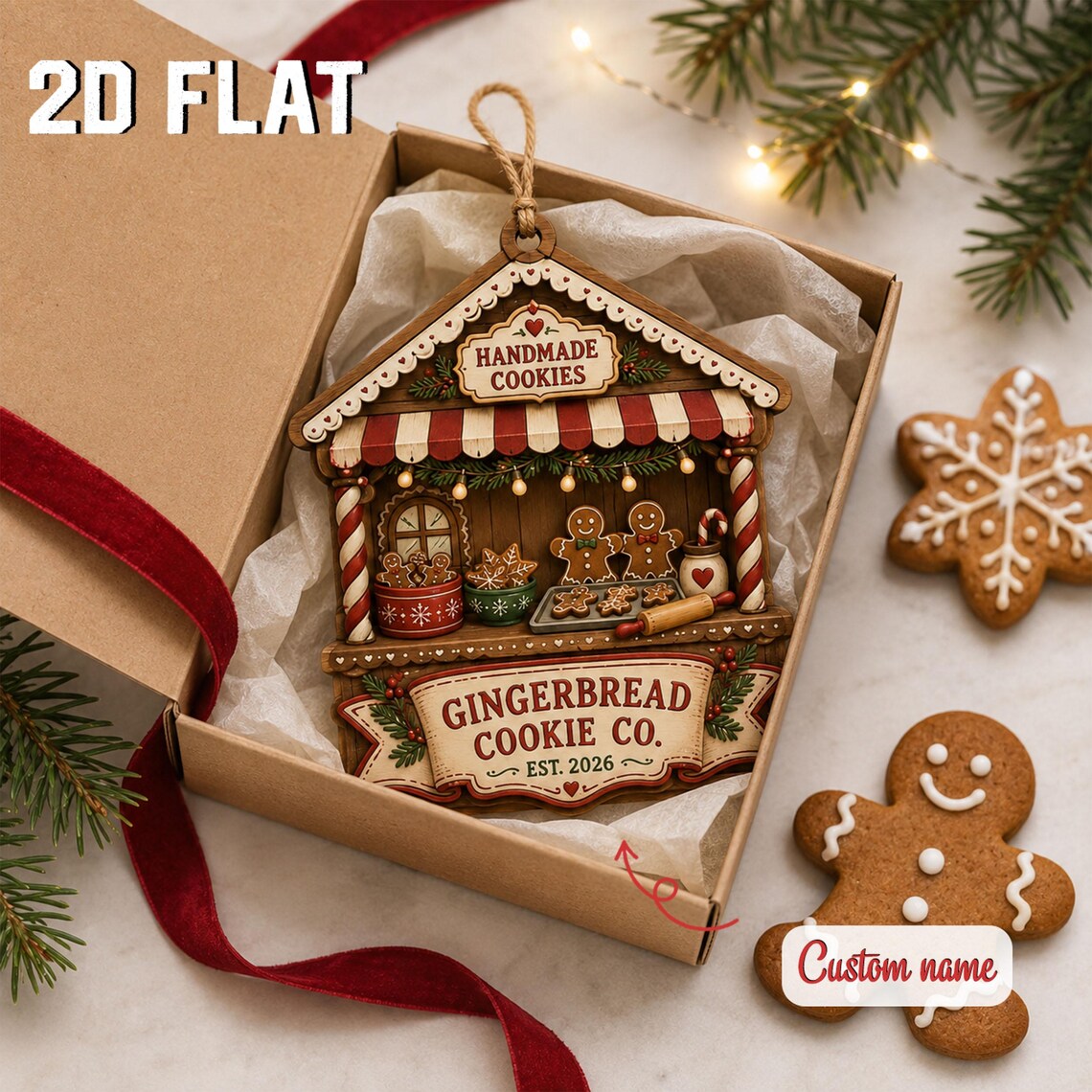 Personalized Gingerbread Christmas Ornament, Custom Cookie Shop Wooden Keepsake, Baker Gift, Family Holiday Kitchen Decor 2026	COPETAL45