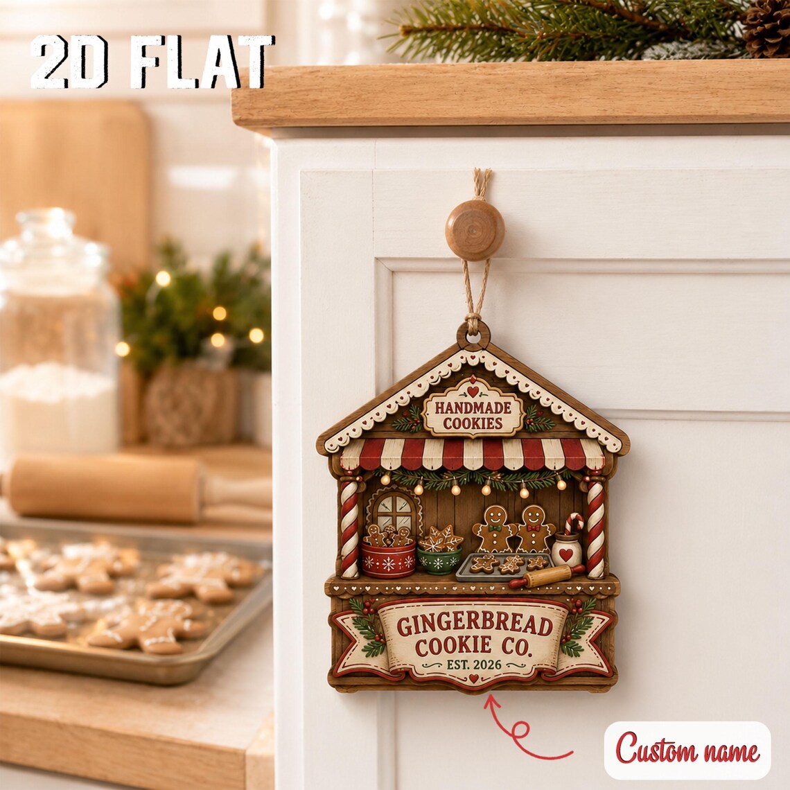 Personalized Gingerbread Christmas Ornament, Custom Cookie Shop Wooden Keepsake, Baker Gift, Family Holiday Kitchen Decor 2026	COPETAL45