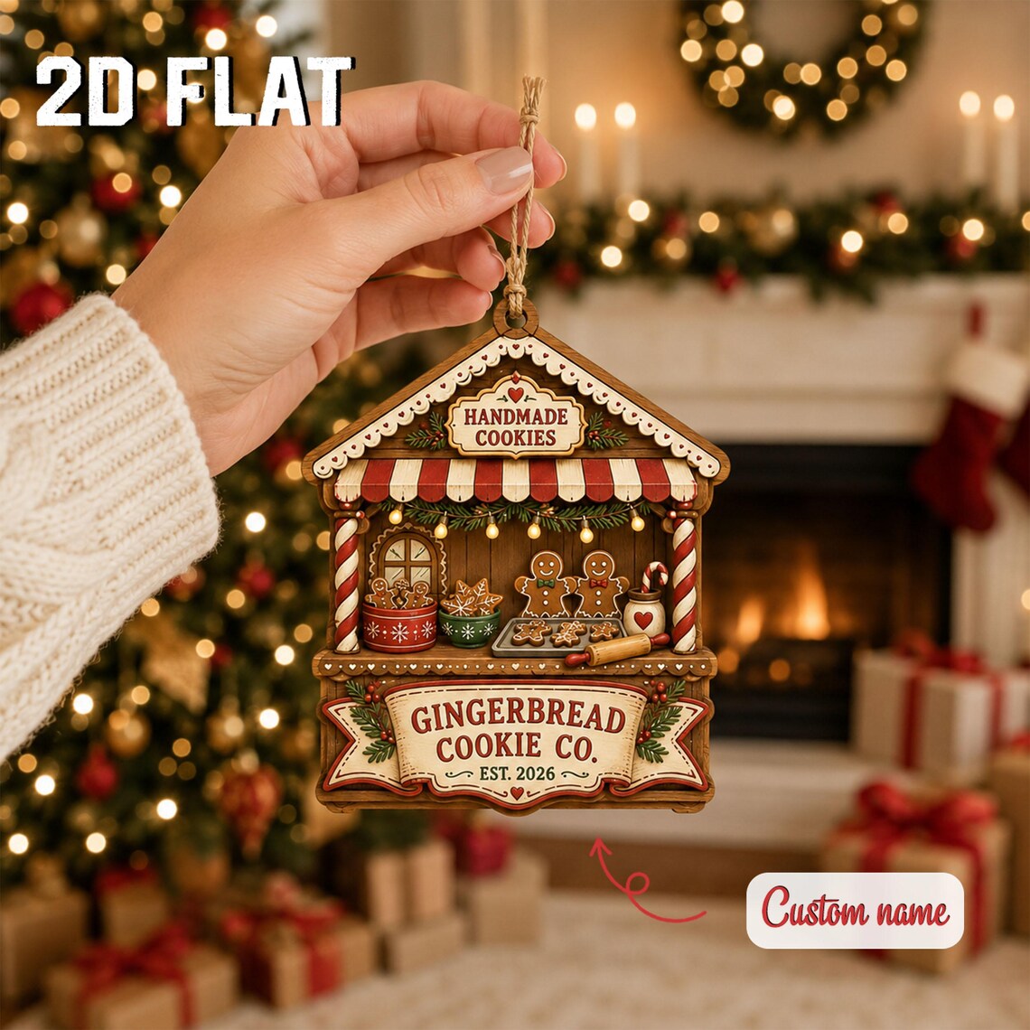 Personalized Gingerbread Christmas Ornament, Custom Cookie Shop Wooden Keepsake, Baker Gift, Family Holiday Kitchen Decor 2026	COPETAL45