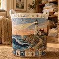 Quilted Lighthouse Storage Basket, Coastal Nautical Hamper 	LBPETAL167