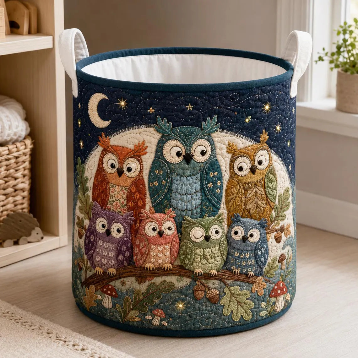 Quilted Owl Laundry Basket, Woodland Nursery Clothes Hamper	LBPETAL171