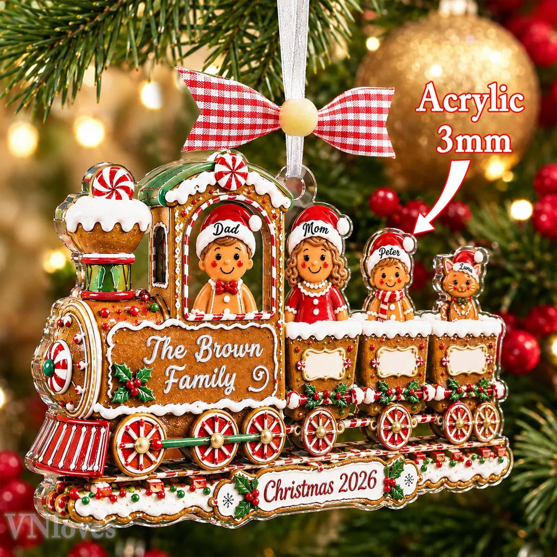 Custom Gingerbread Family Christmas Ornament,Custom Train Cookie Ornament 2026,Family Christmas Gift,Holiday Keepsake, Christmas Tree Decor, COPETAL57