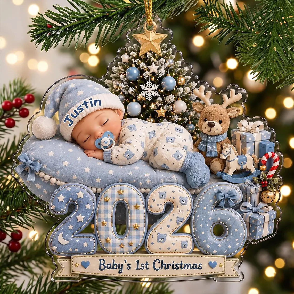 Personalized Baby's 1st Christmas Acrylic Ornament, Custom Baby Name 2026 Ornament, Baby Newborn Christmas Keepsake, New Parents Gift COPETAL55