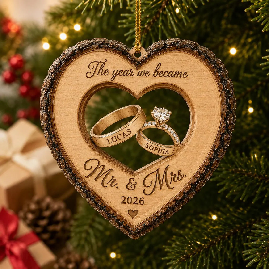 Custom The Year We Became Mr & Mrs Ornament, Personalized Name Heart Ring Keepsake, First Christmas Married 2026, Newlywed Wedding Gift COPETAL65