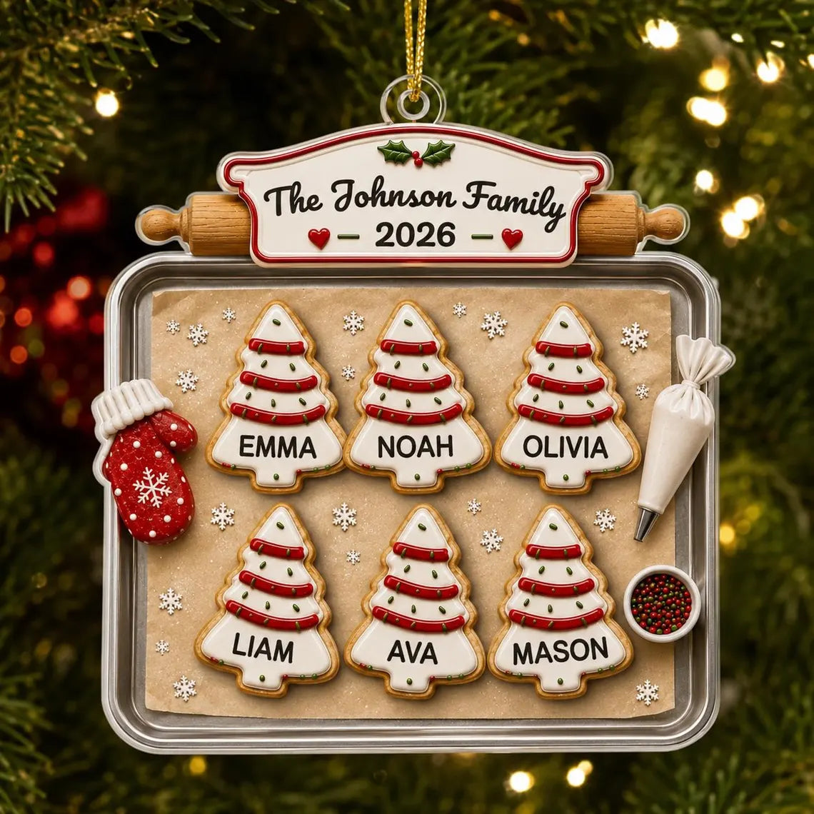 Personalized Family Gingerbread Christmas Ornament 2026, Custom Gingerbread Cookie Ornament with Pets Names, Family Holiday Keepsake Gifts COPETAL54
