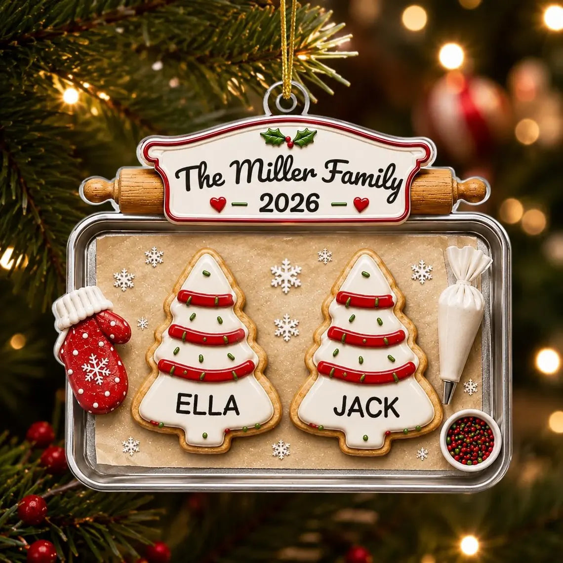 Personalized Family Gingerbread Christmas Ornament 2026, Custom Gingerbread Cookie Ornament with Pets Names, Family Holiday Keepsake Gifts COPETAL54