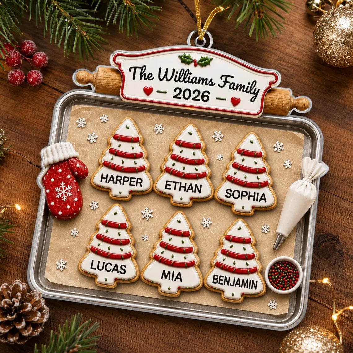 Personalized Family Gingerbread Christmas Ornament 2026, Custom Gingerbread Cookie Ornament with Pets Names, Family Holiday Keepsake Gifts COPETAL54