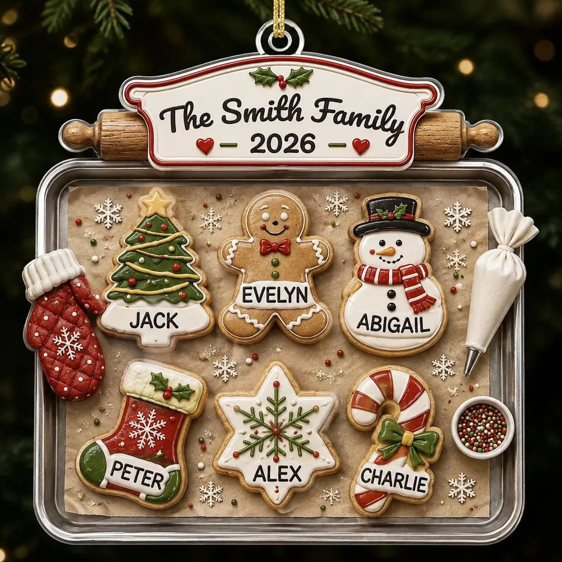 Personalized Family Gingerbread Christmas Ornament 2026, Custom Gingerbread Cookie Ornament with Pets Names, Family Holiday Keepsake Gifts COPETAL54