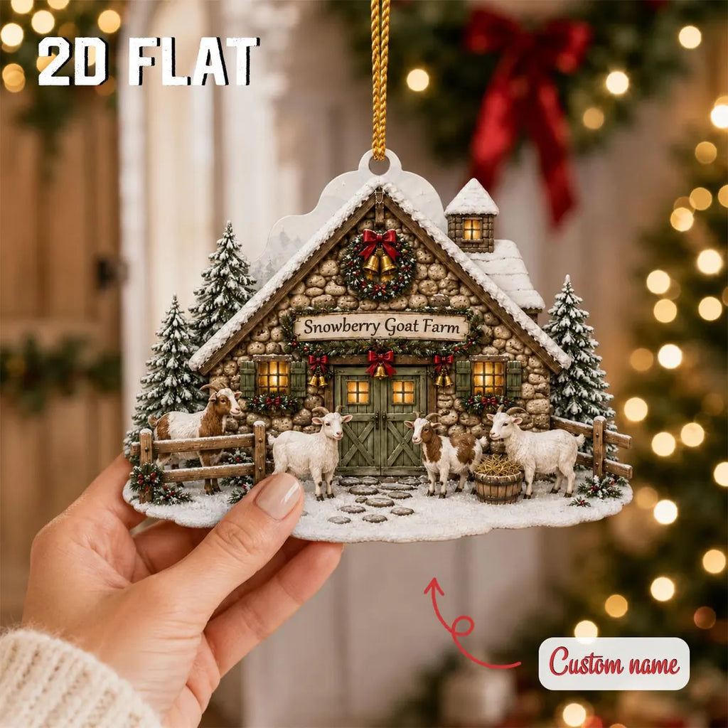 Personalized Goat Farm Ornament, Custom Farm Name Christmas Ornament, Goat Lover Gift, Rustic Wooden Homestead Holiday Decor	COPETAL34