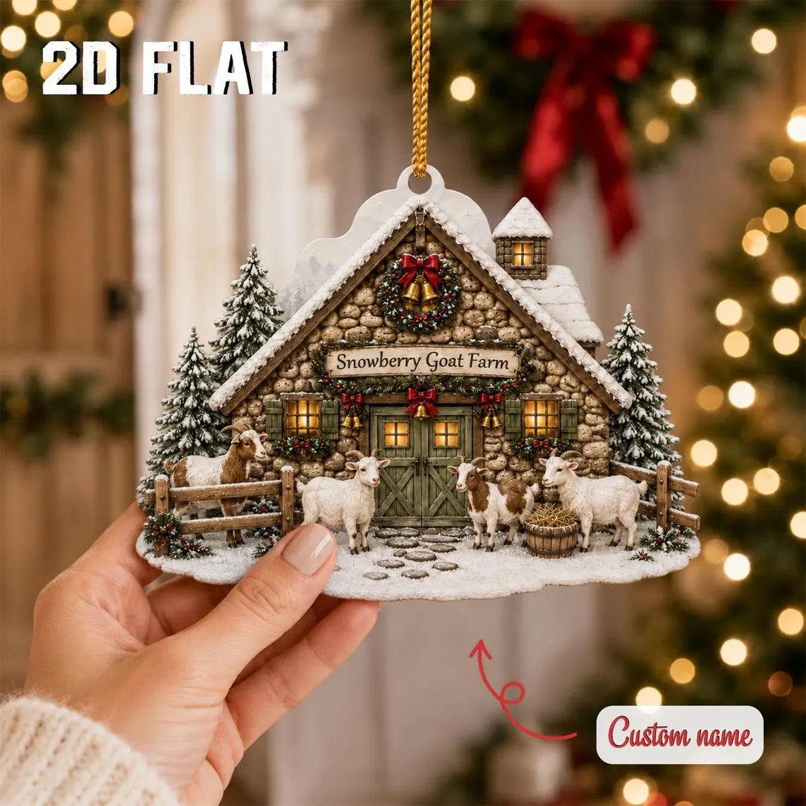 Personalized Goat Farm Ornament, Custom Farm Name Christmas Ornament, Goat Lover Gift, Rustic Wooden Homestead Holiday Decor	COPETAL34