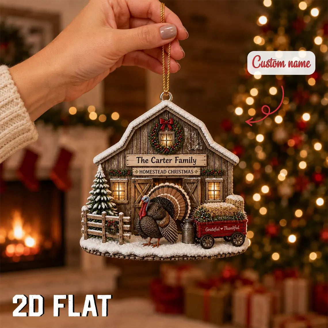 Personalized Turkey Farm Ornament, Custom Family Name Christmas Ornament, Homestead Holiday Decor, Wooden Farmer and Poultry Lover Gift	COPETAL38