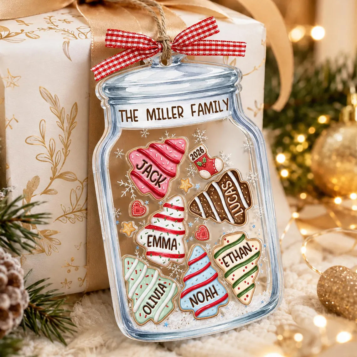 Personalized Family Cookie Jar Christmas Tree Ornament, Custom Family Members Name Shaker Ornament, 2026 Family Keepsake, Large Family Gifts COPETAL64