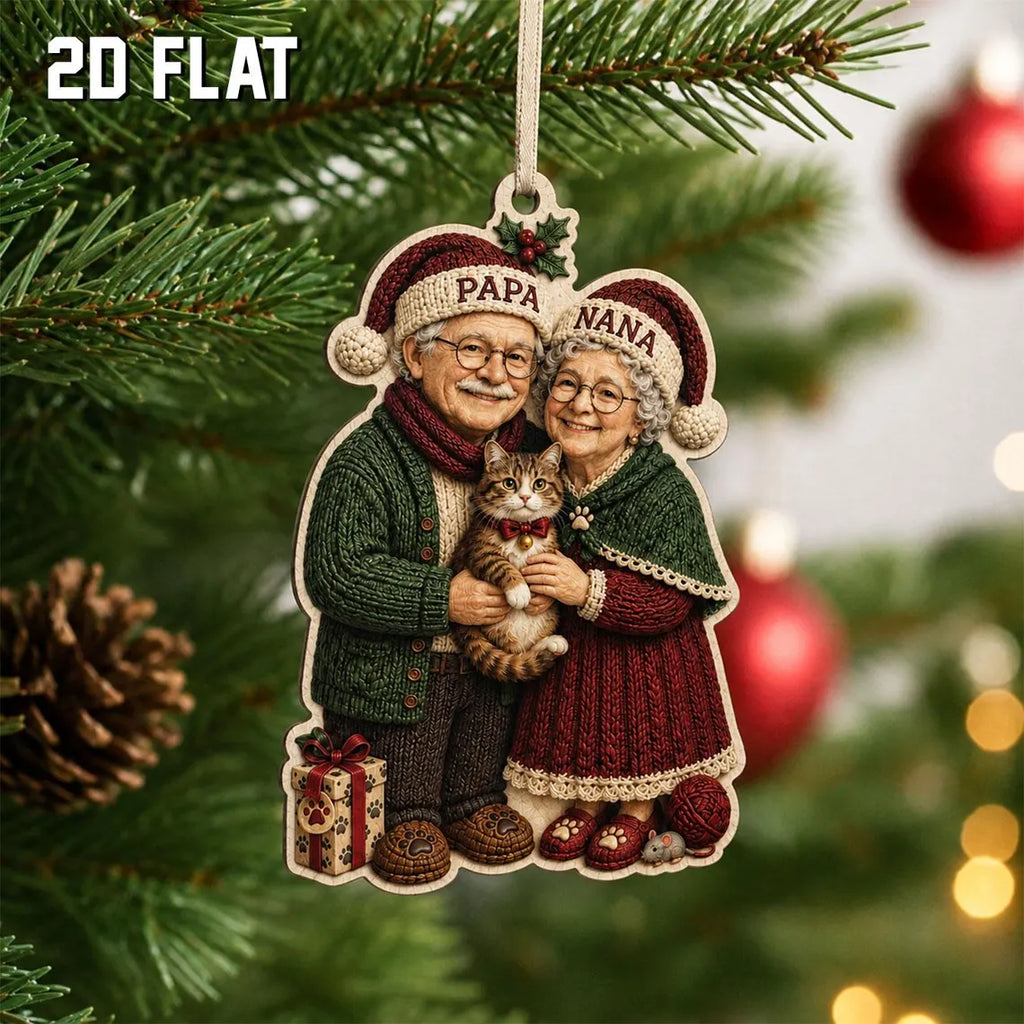 Personalized Grandparents Cat Ornament, Custom Papa Nana Christmas Gift, Cat Lover Wooden Ornament, Gift for Grandma and Grandpa	COPETAL39