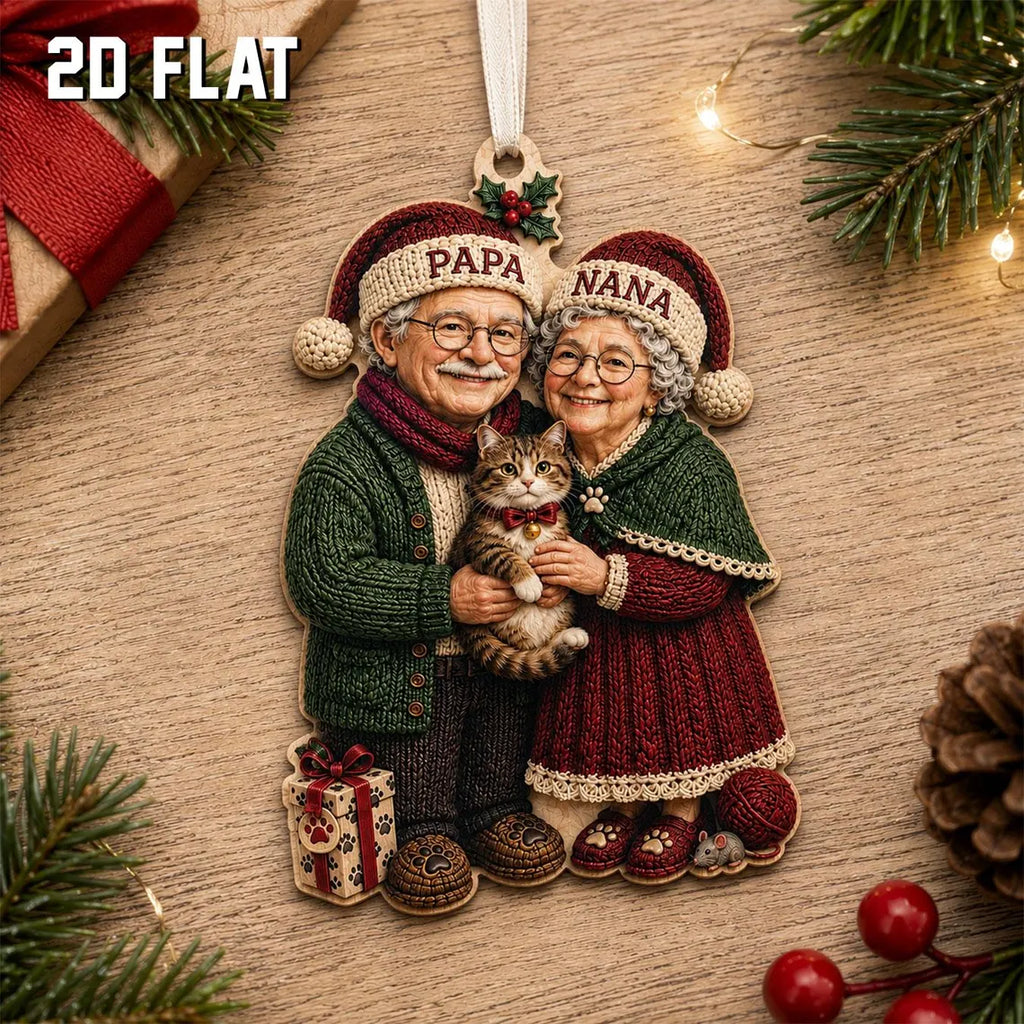 Personalized Grandparents Cat Ornament, Custom Papa Nana Christmas Gift, Cat Lover Wooden Ornament, Gift for Grandma and Grandpa	COPETAL39