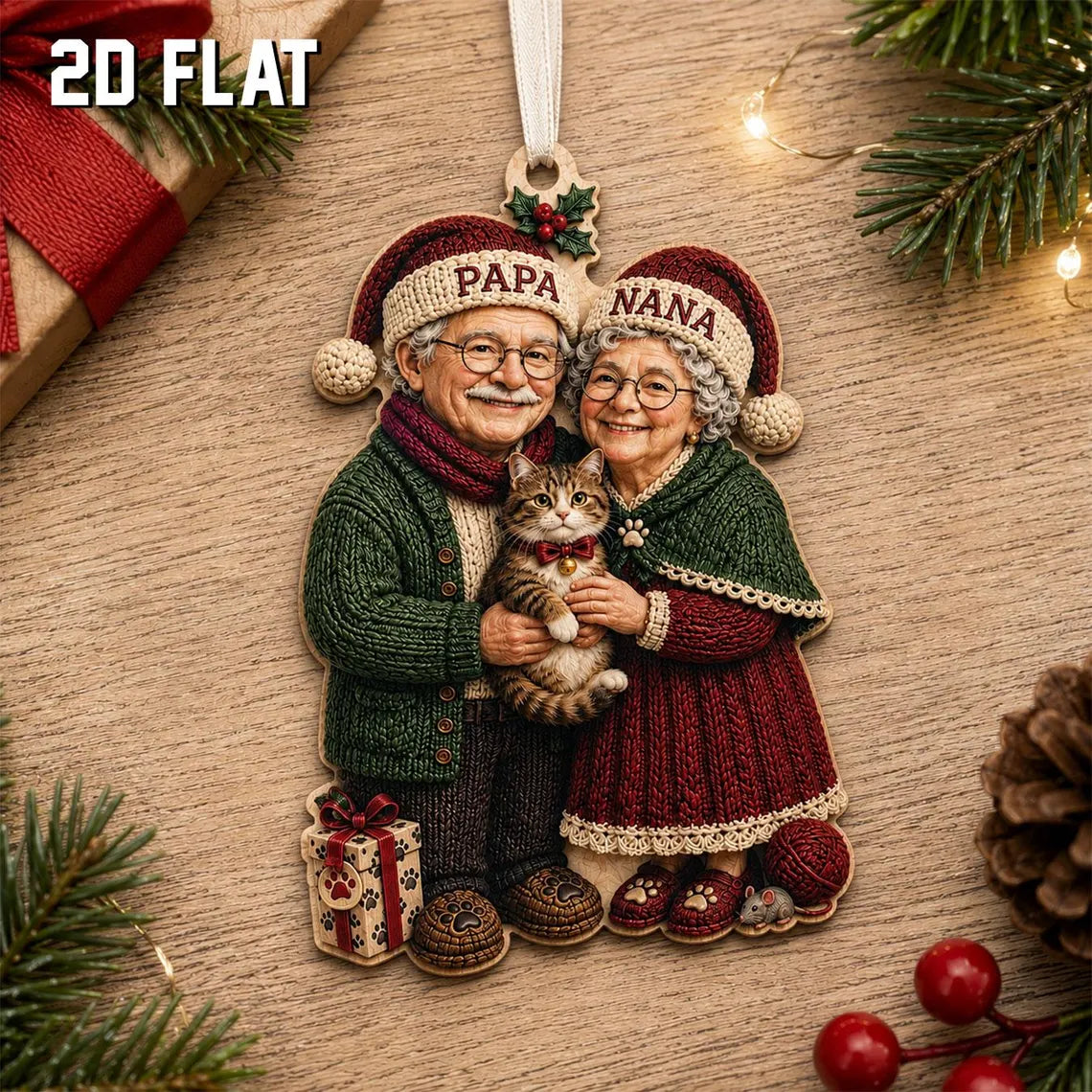 Personalized Grandparents Cat Ornament, Custom Papa Nana Christmas Gift, Cat Lover Wooden Ornament, Gift for Grandma and Grandpa	COPETAL39