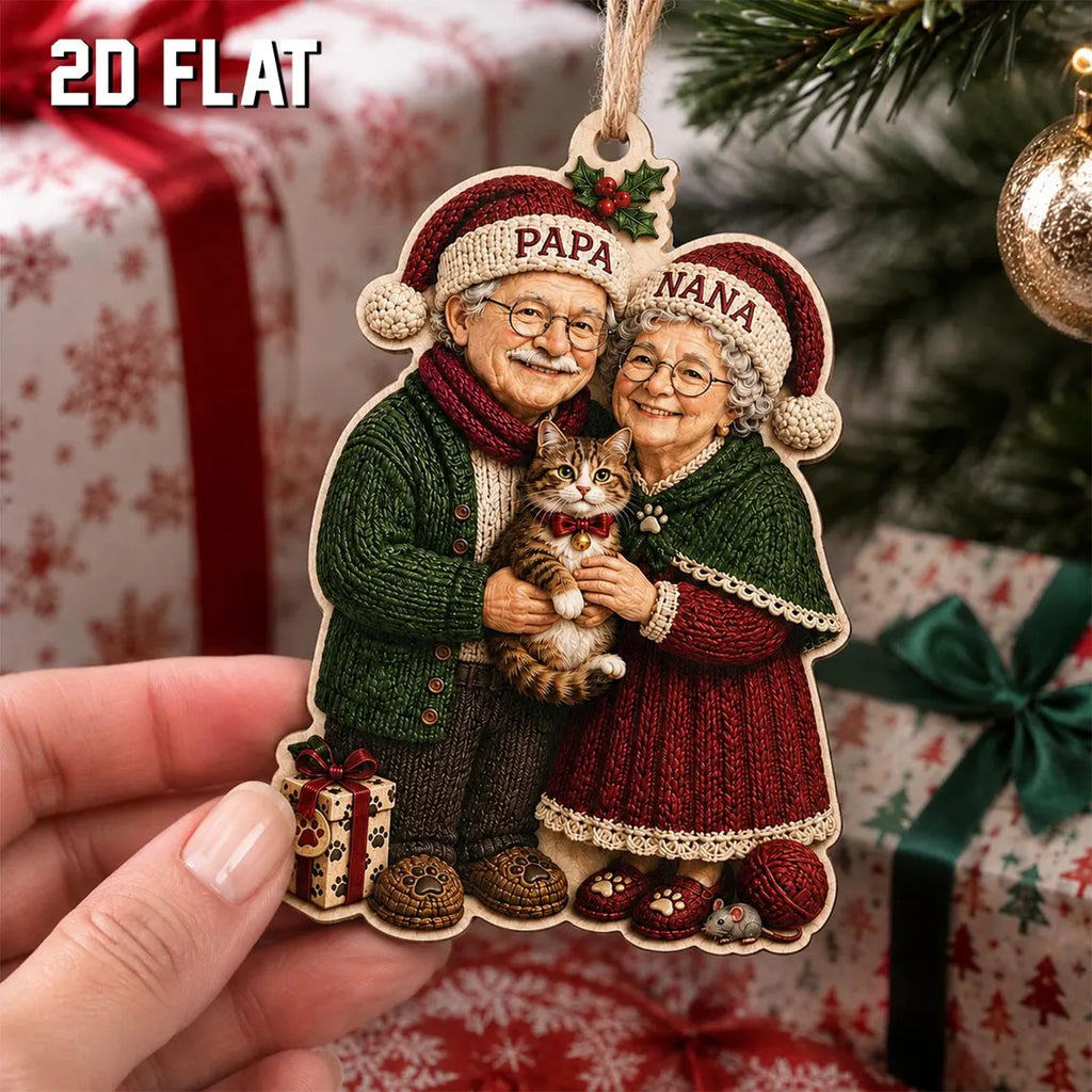 Personalized Grandparents Cat Ornament, Custom Papa Nana Christmas Gift, Cat Lover Wooden Ornament, Gift for Grandma and Grandpa	COPETAL39