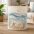 Coastal Quilt Laundry Basket, Ocean Wave Storage Hamper, Seashell Starfish Laundry Bin, Beach House Decor, Nautical Clothes Organizer 	LBPETAL173