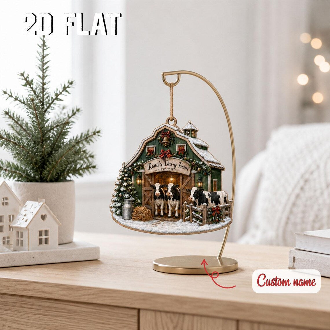 Personalized Dairy Farm Christmas Ornament, Custom Cow Barn Family Name Keepsake, Rustic Farmhouse Holiday Tree Decoration 2026	COPETAL42
