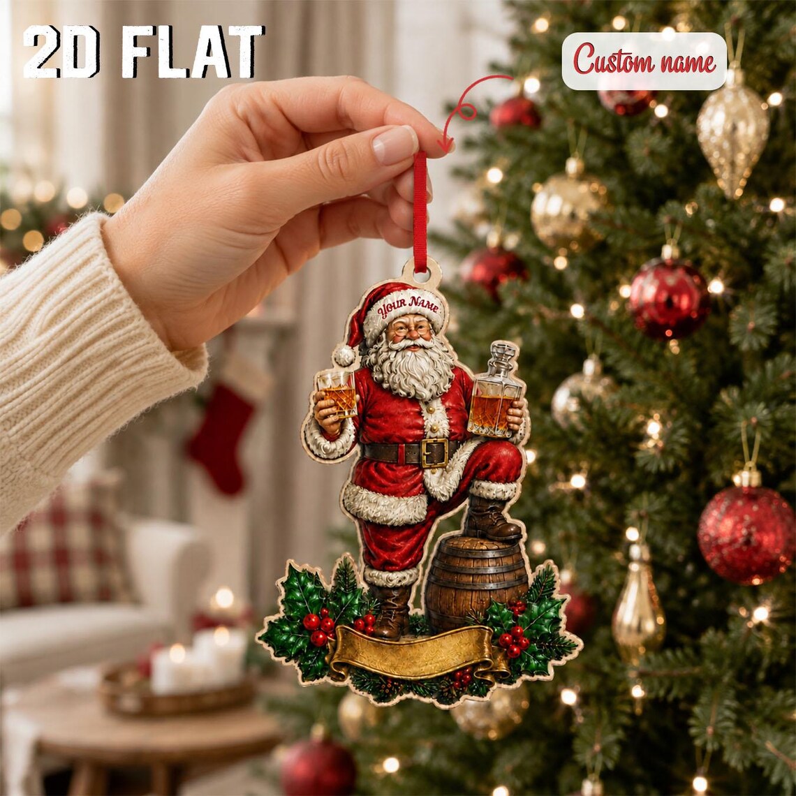 Personalized Santa Whiskey Christmas Ornament, Custom Name Wooden Keepsake, Bourbon Lover Gift, Funny Holiday Tree Decor 2026	COPETAL43