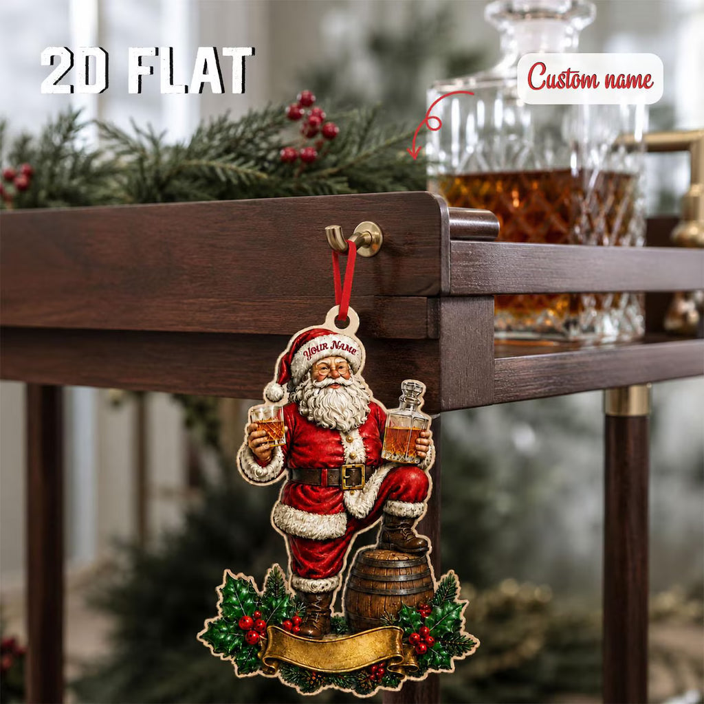 Personalized Santa Whiskey Christmas Ornament, Custom Name Wooden Keepsake, Bourbon Lover Gift, Funny Holiday Tree Decor 2026	COPETAL43